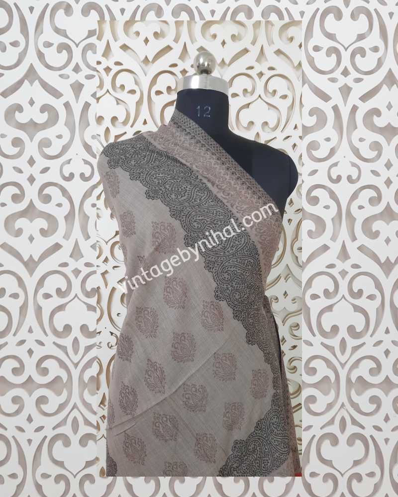 Pure Pashmina Natural Double Border Butti Kani Shawl 